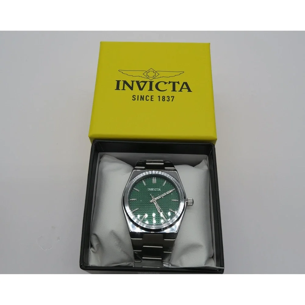 Invicta Mens Watch Green Textured Dial Silver Stainless Steel Bracelet 69405